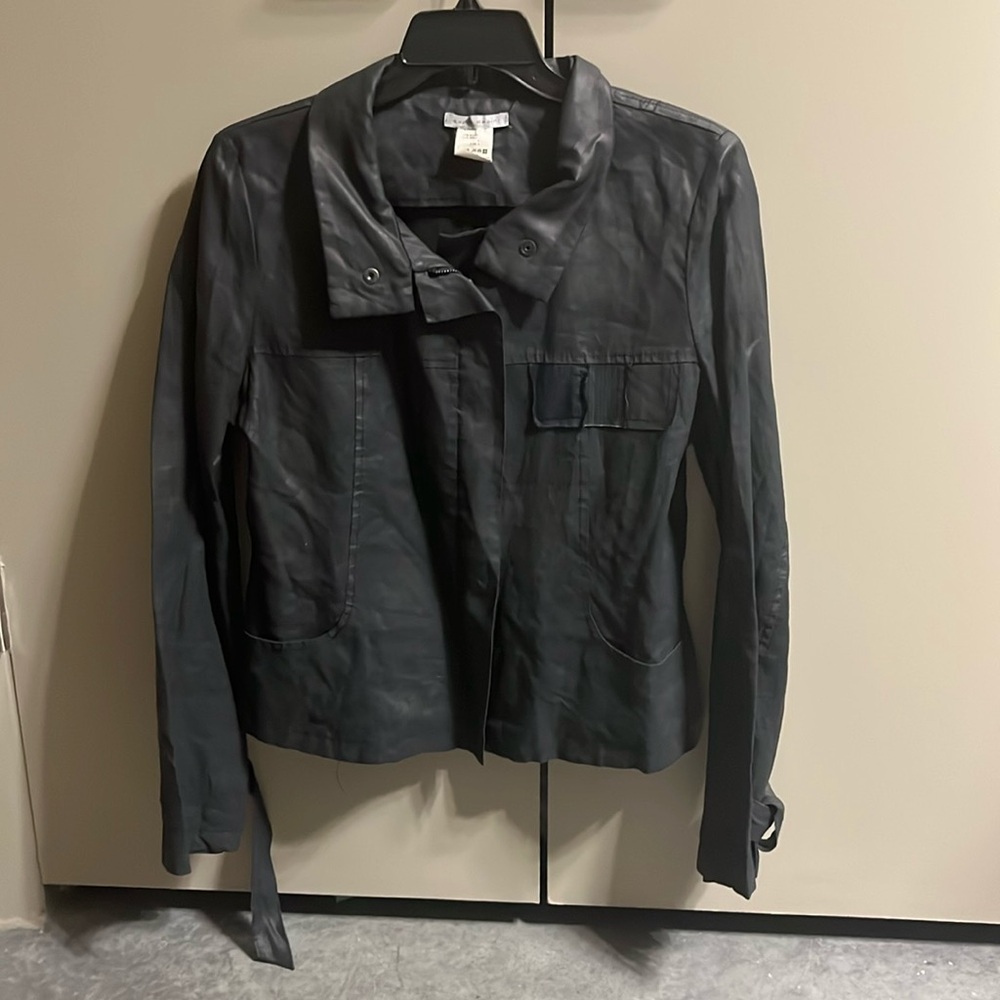Sarah Pacini Black Jacket Rubberized Look - Eco Friendly Ramie/Resin Size 2